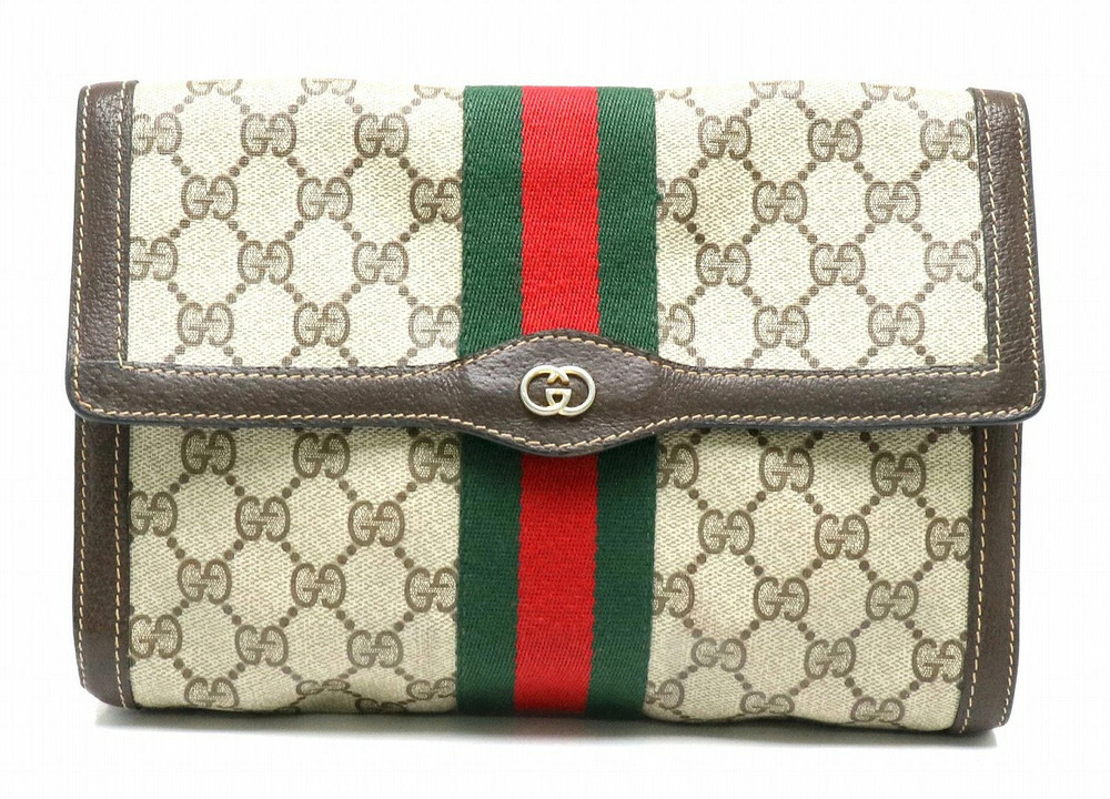 Gucci GG Plus Sherry Clutch Bag Shoulder Leather Beige Brown Cream Green Red